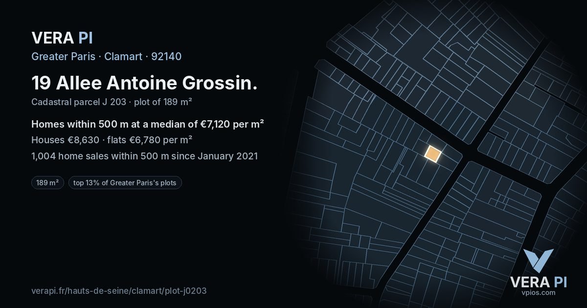 19 Allee Antoine Grossin, Clamart at night – the plot lit, the parcels around coloured by the prices near them