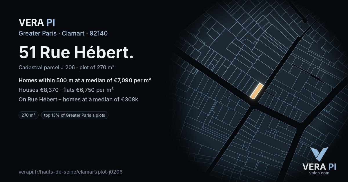 51 Rue Hébert, Clamart at night – the plot lit, the parcels around coloured by the prices near them