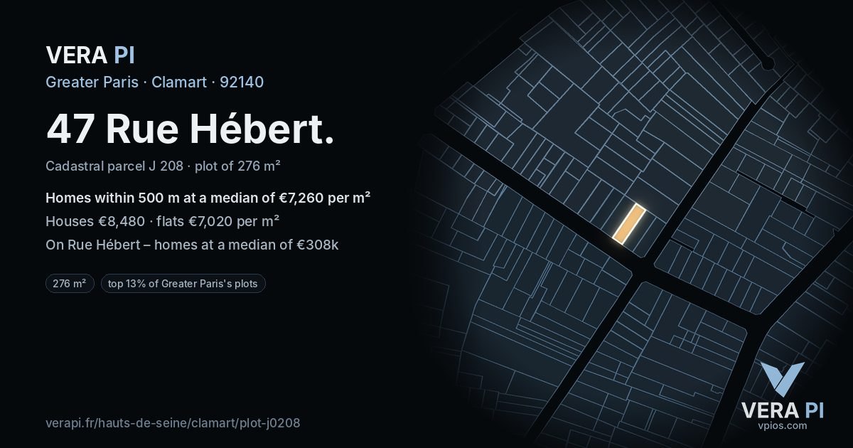 47 Rue Hébert, Clamart at night – the plot lit, the parcels around coloured by the prices near them