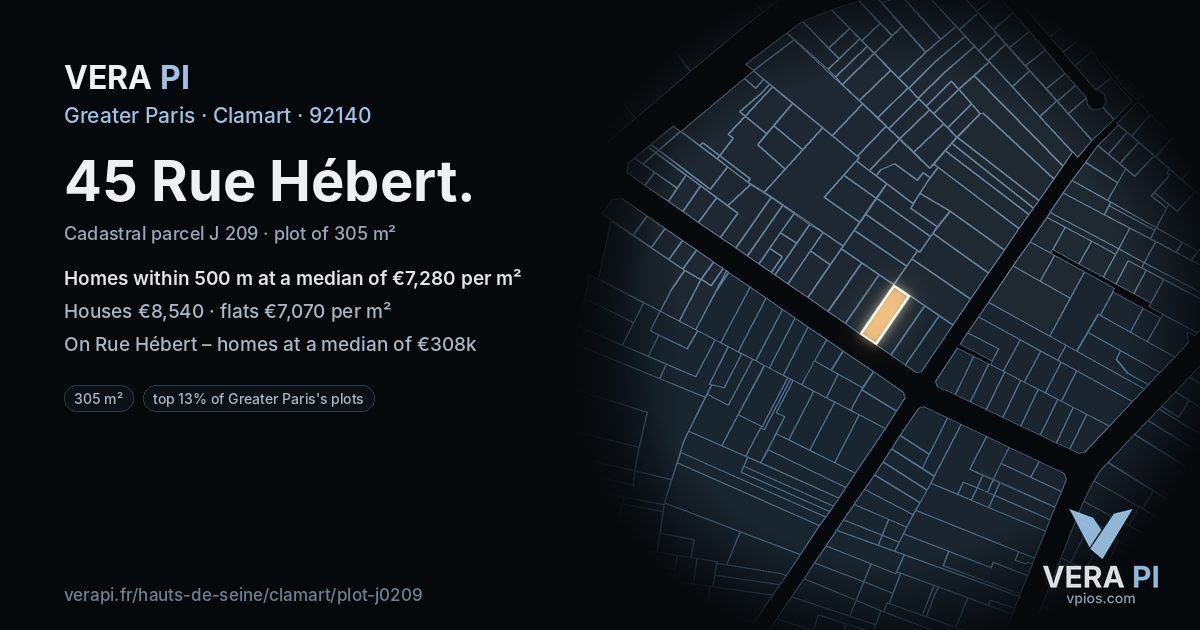 45 Rue Hébert, Clamart at night – the plot lit, the parcels around coloured by the prices near them