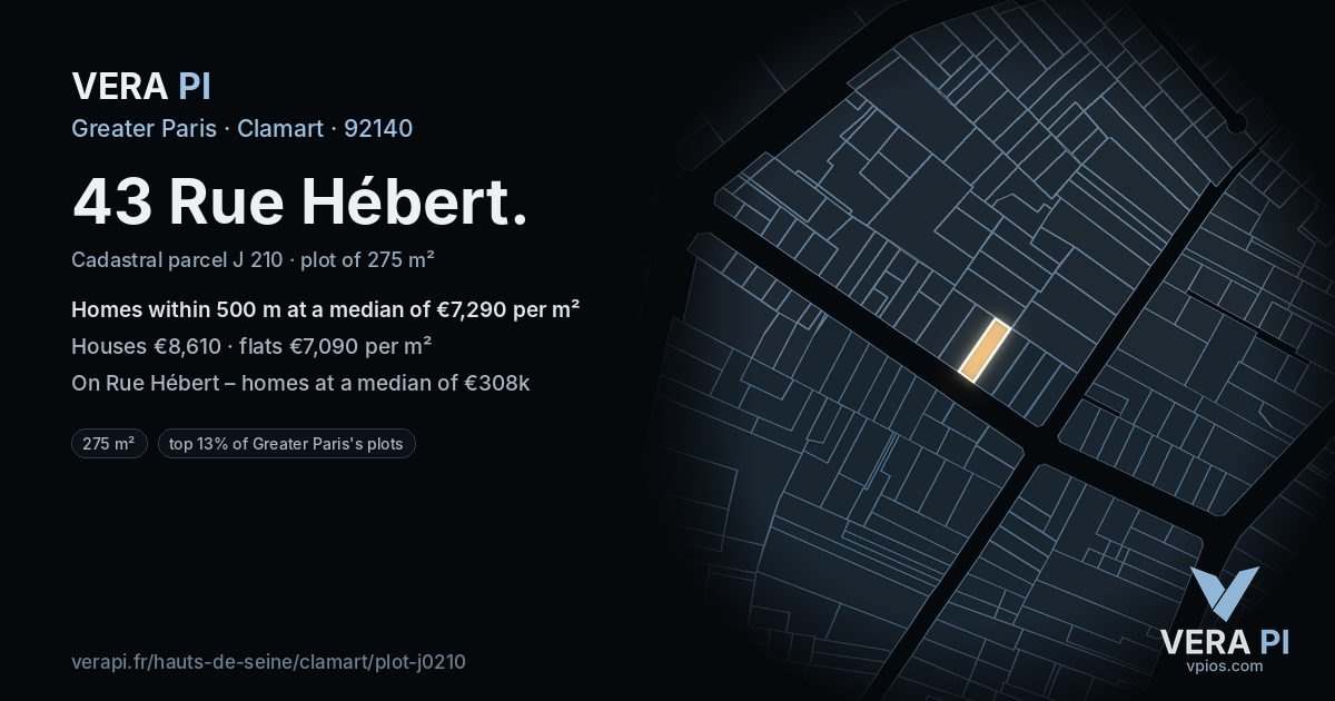 43 Rue Hébert, Clamart at night – the plot lit, the parcels around coloured by the prices near them