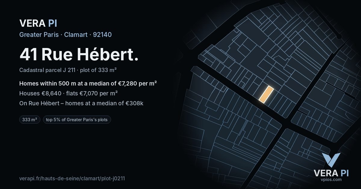 41 Rue Hébert, Clamart at night – the plot lit, the parcels around coloured by the prices near them