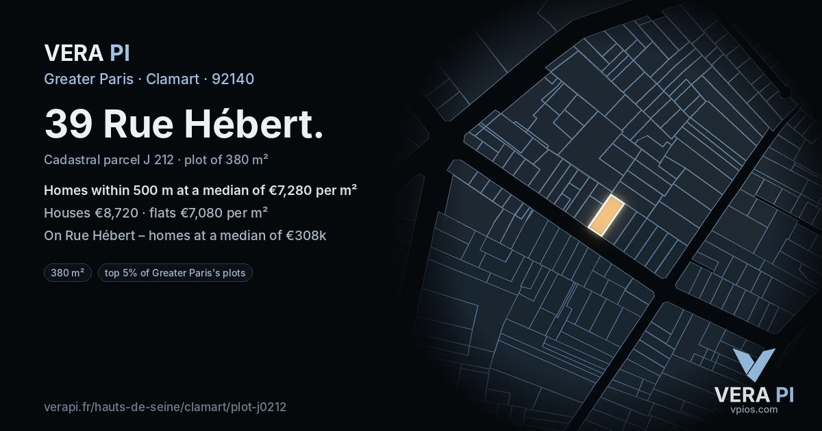 39 Rue Hébert, Clamart at night – the plot lit, the parcels around coloured by the prices near them