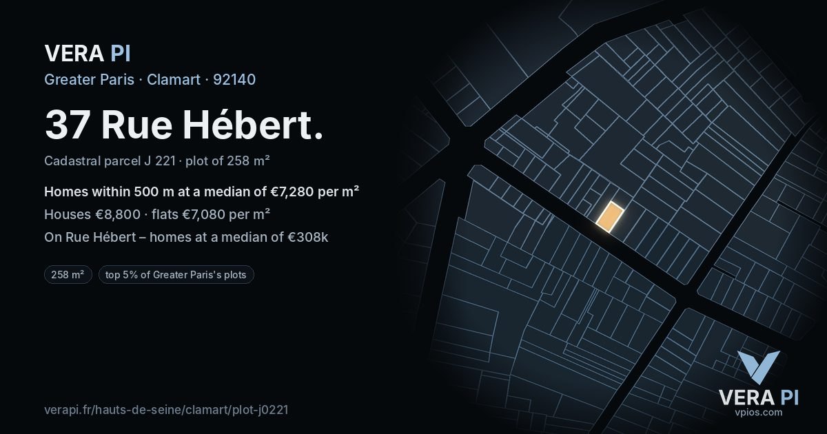 37 Rue Hébert, Clamart at night – the plot lit, the parcels around coloured by the prices near them