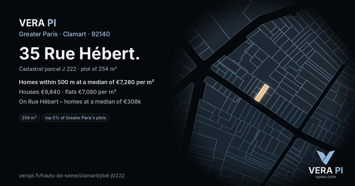 35 Rue Hébert, Clamart at night – the plot lit, the parcels around coloured by the prices near them
