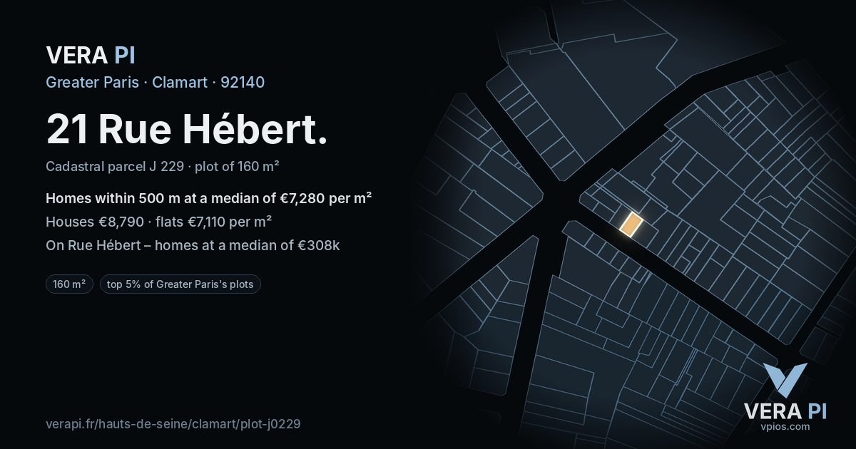 21 Rue Hébert, Clamart at night – the plot lit, the parcels around coloured by the prices near them
