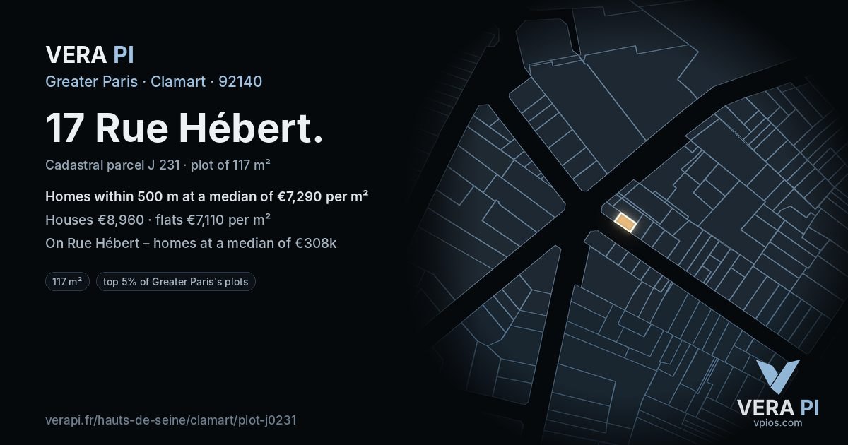 17 Rue Hébert, Clamart at night – the plot lit, the parcels around coloured by the prices near them