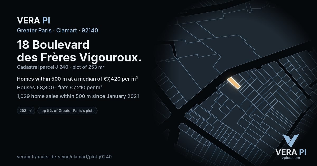 18 Boulevard des Frères Vigouroux, Clamart at night – the plot lit, the parcels around coloured by the prices near them