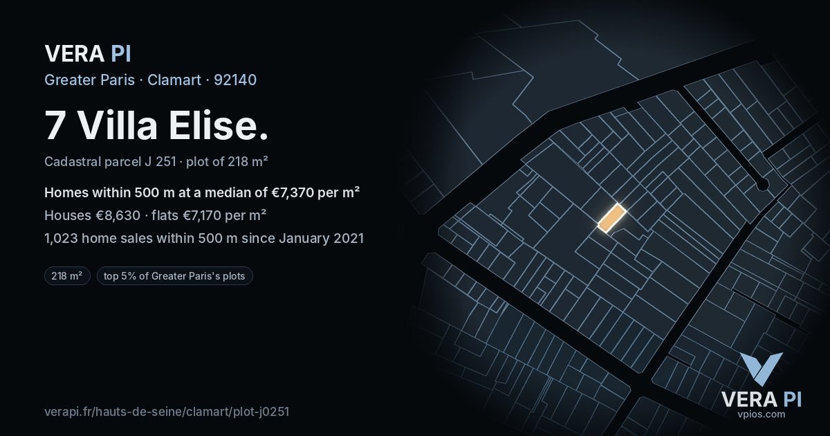 7 Villa Elise, Clamart at night – the plot lit, the parcels around coloured by the prices near them