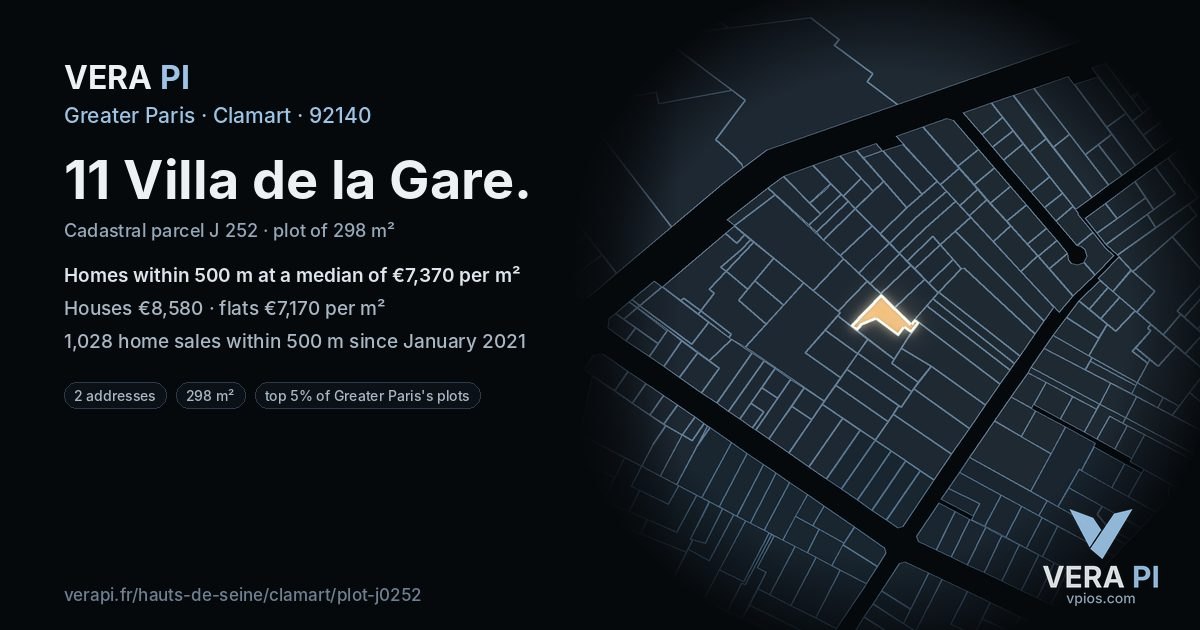 11 Villa de la Gare, Clamart at night – the plot lit, the parcels around coloured by the prices near them
