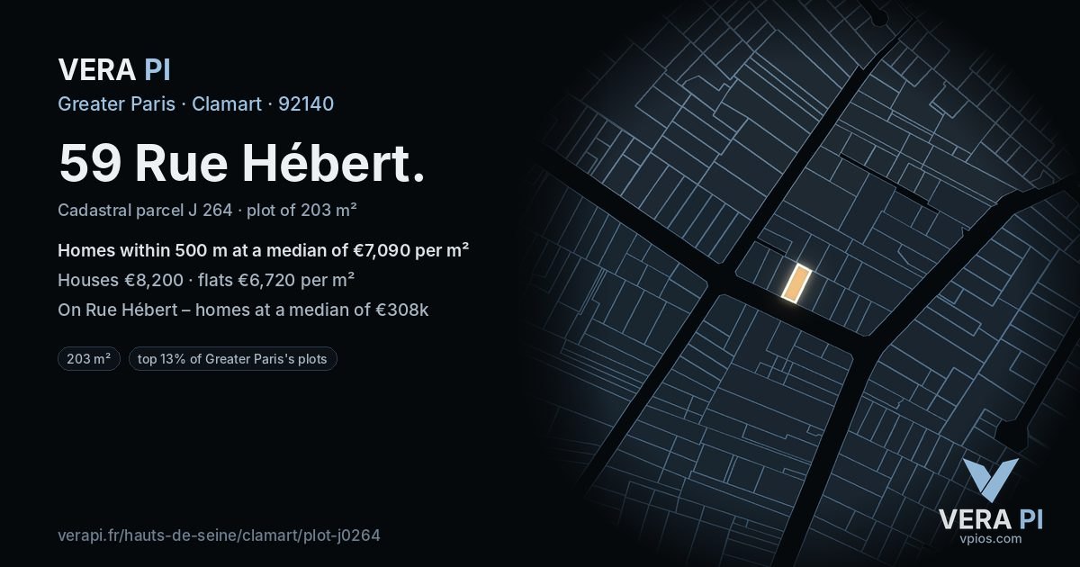 59 Rue Hébert, Clamart at night – the plot lit, the parcels around coloured by the prices near them