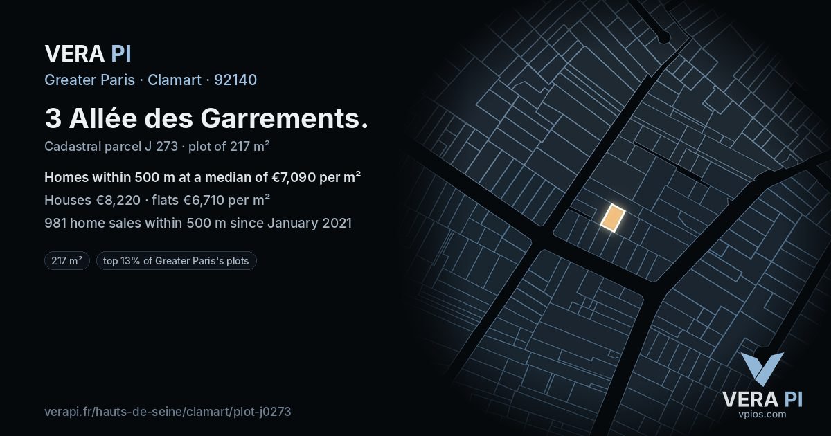 3 Allée des Garrements, Clamart at night – the plot lit, the parcels around coloured by the prices near them