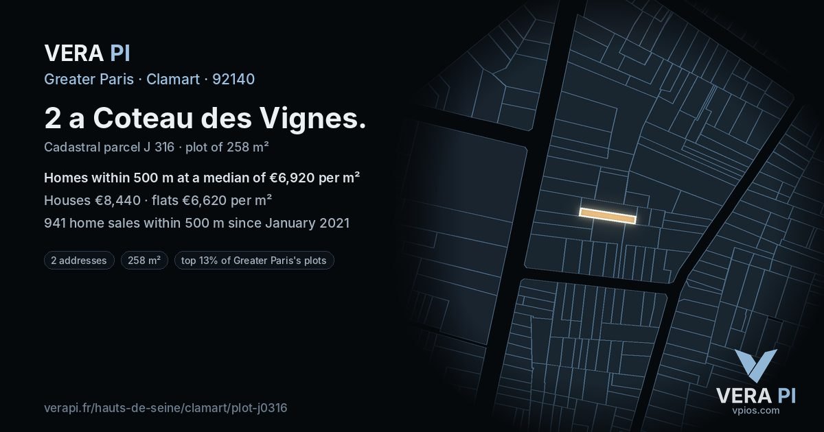 2 a Coteau des Vignes, Clamart at night – the plot lit, the parcels around coloured by the prices near them