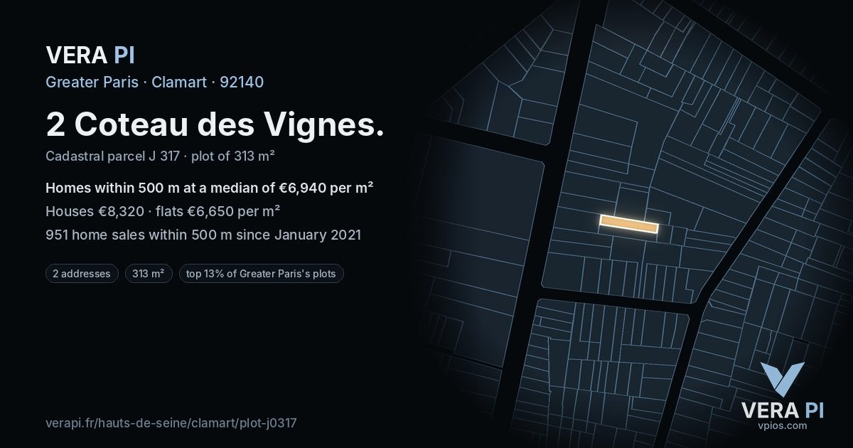 2 Coteau des Vignes, Clamart at night – the plot lit, the parcels around coloured by the prices near them