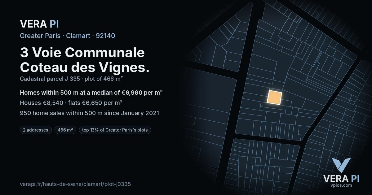 3 Voie Communale Coteau des Vignes, Clamart at night – the plot lit, the parcels around coloured by the prices near them