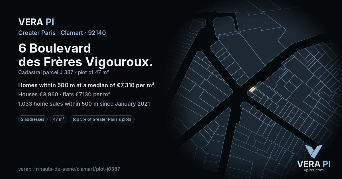 6 Boulevard des Frères Vigouroux, Clamart at night – the plot lit, the parcels around coloured by the prices near them