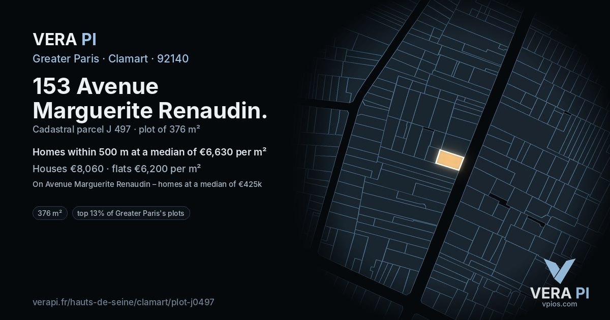153 Avenue Marguerite Renaudin, Clamart at night – the plot lit, the parcels around coloured by the prices near them