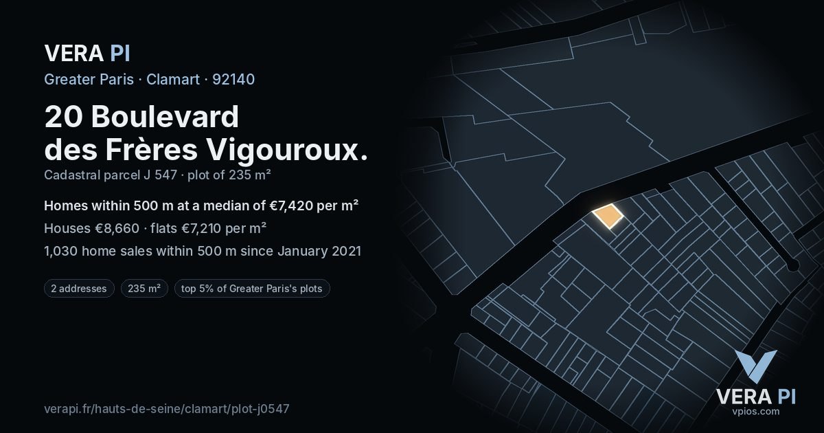 20 Boulevard des Frères Vigouroux, Clamart at night – the plot lit, the parcels around coloured by the prices near them