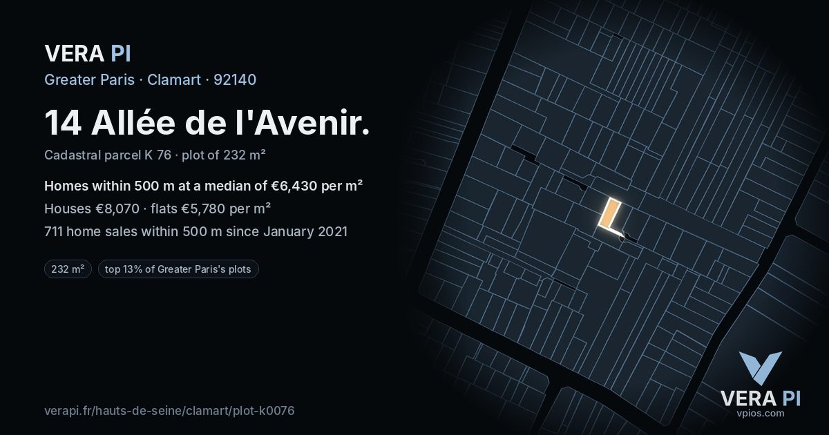 14 Allée de l'Avenir, Clamart at night – the plot lit, the parcels around coloured by the prices near them