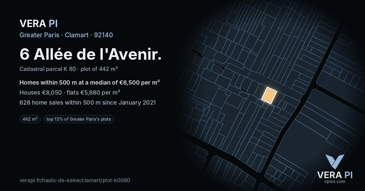 6 Allée de l'Avenir, Clamart at night – the plot lit, the parcels around coloured by the prices near them