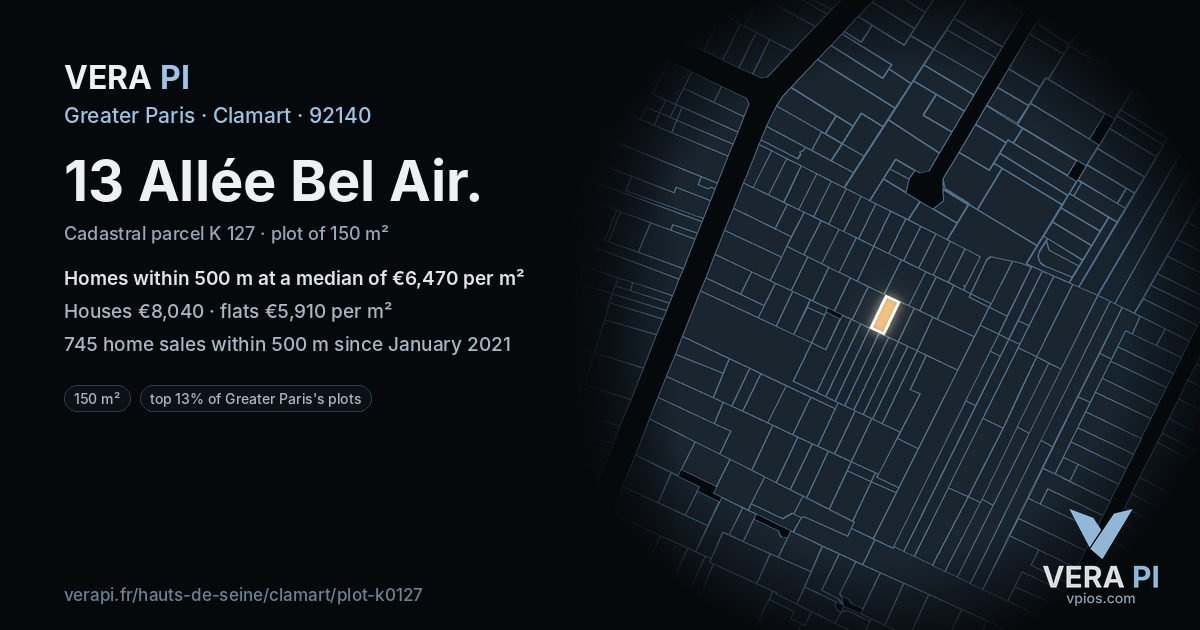 13 Allée Bel Air, Clamart at night – the plot lit, the parcels around coloured by the prices near them