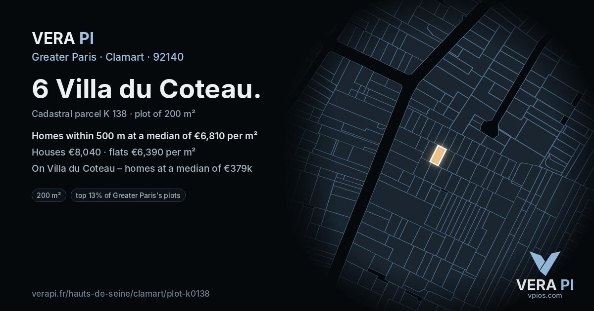 6 Villa du Coteau, Clamart at night – the plot lit, the parcels around coloured by the prices near them