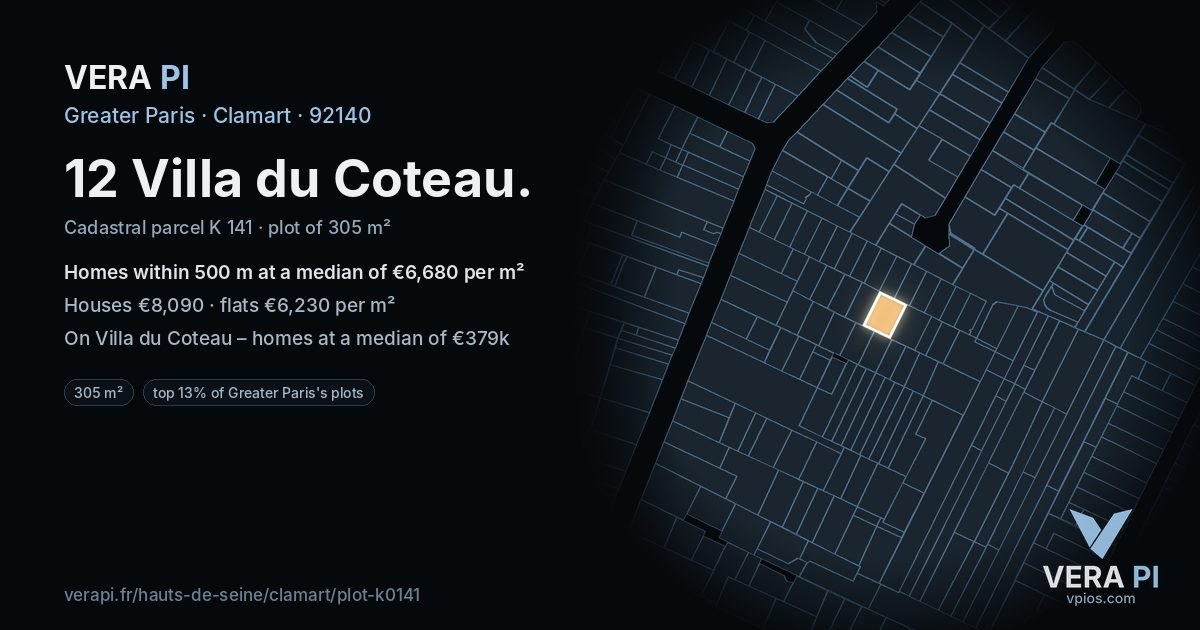 12 Villa du Coteau, Clamart at night – the plot lit, the parcels around coloured by the prices near them