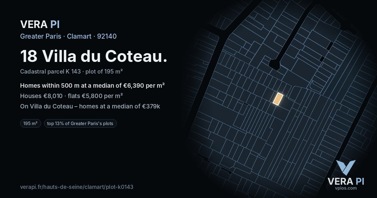 18 Villa du Coteau, Clamart at night – the plot lit, the parcels around coloured by the prices near them