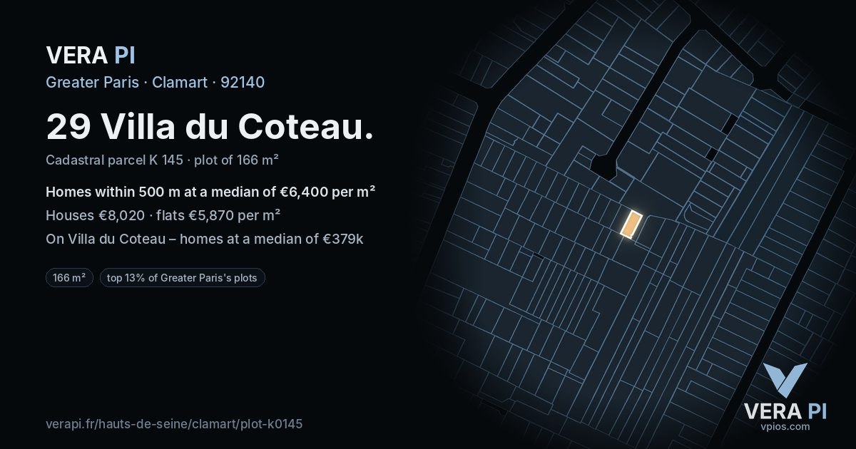 29 Villa du Coteau, Clamart at night – the plot lit, the parcels around coloured by the prices near them
