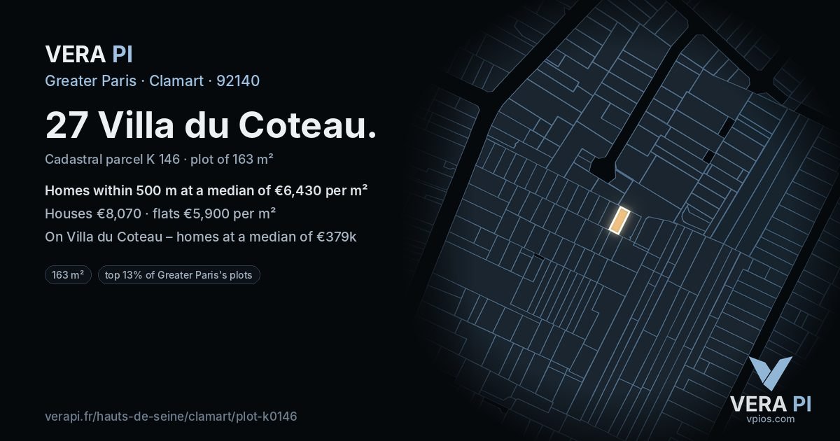 27 Villa du Coteau, Clamart at night – the plot lit, the parcels around coloured by the prices near them