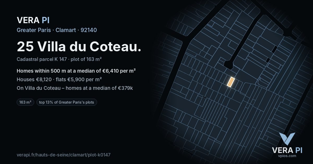 25 Villa du Coteau, Clamart at night – the plot lit, the parcels around coloured by the prices near them
