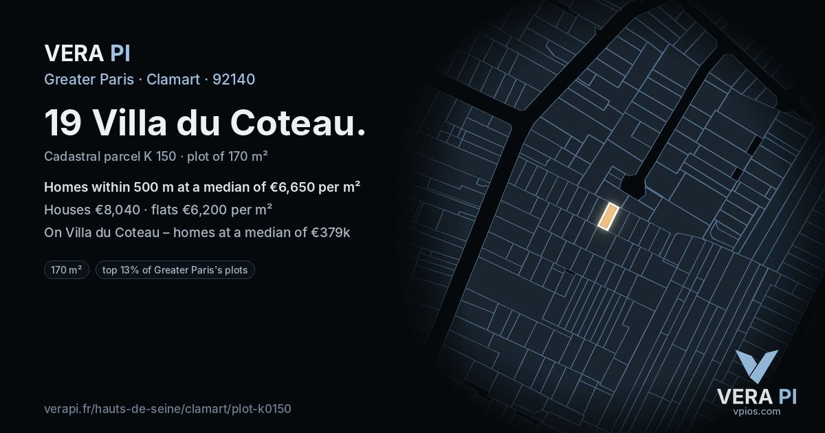 19 Villa du Coteau, Clamart at night – the plot lit, the parcels around coloured by the prices near them