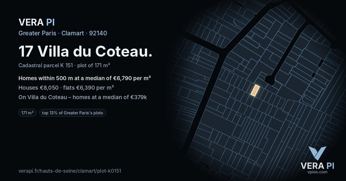 17 Villa du Coteau, Clamart at night – the plot lit, the parcels around coloured by the prices near them