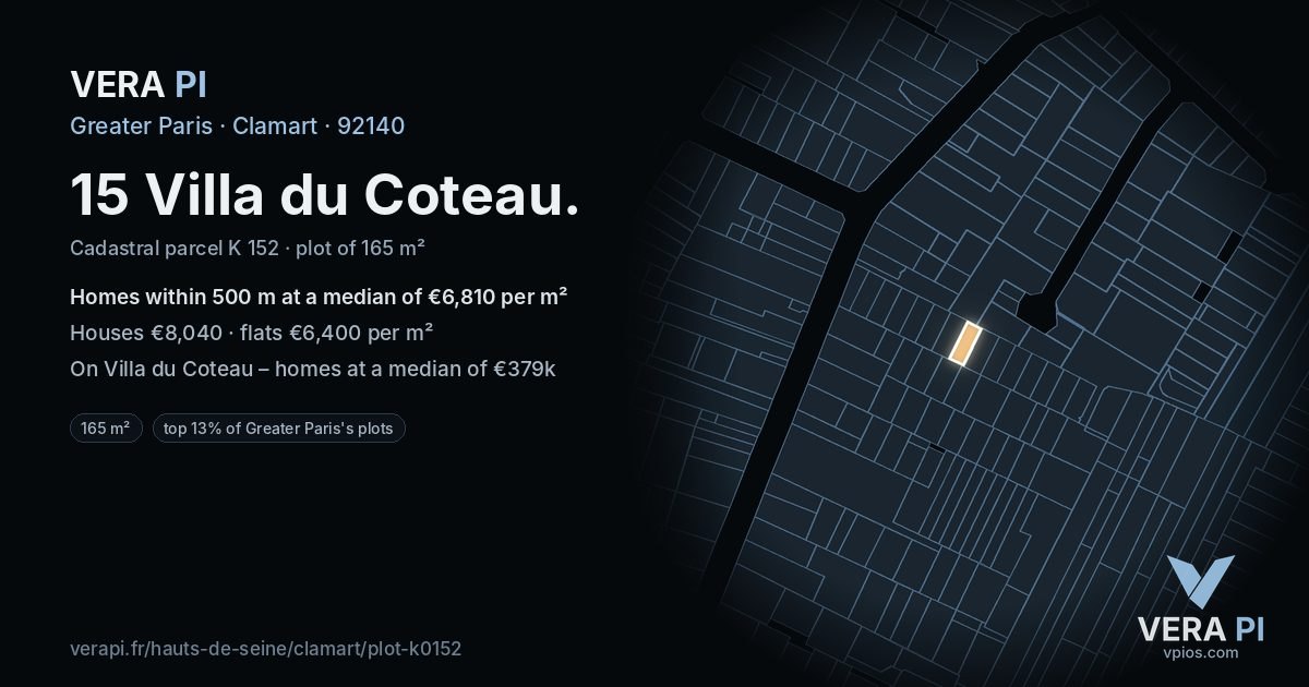 15 Villa du Coteau, Clamart at night – the plot lit, the parcels around coloured by the prices near them