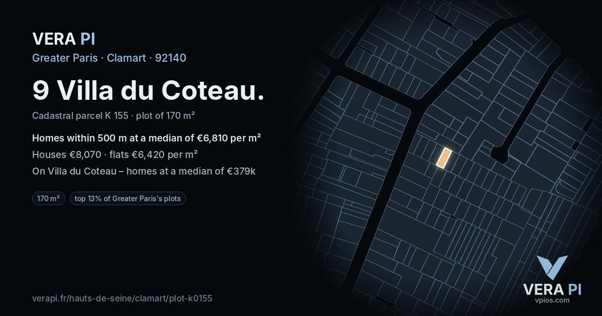 9 Villa du Coteau, Clamart at night – the plot lit, the parcels around coloured by the prices near them