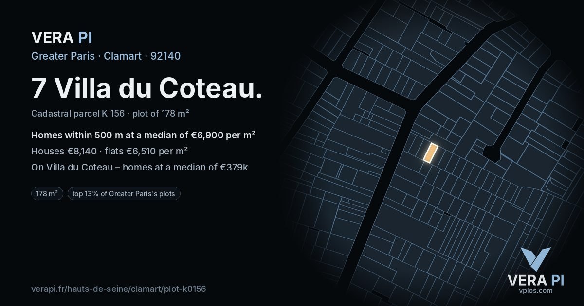 7 Villa du Coteau, Clamart at night – the plot lit, the parcels around coloured by the prices near them