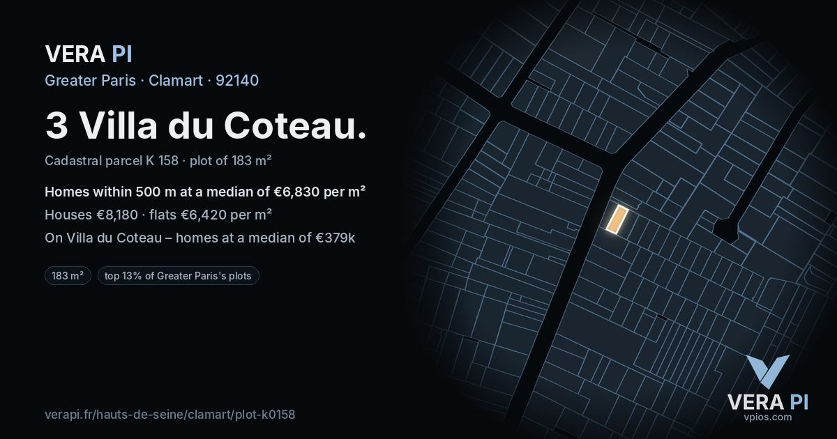 3 Villa du Coteau, Clamart at night – the plot lit, the parcels around coloured by the prices near them