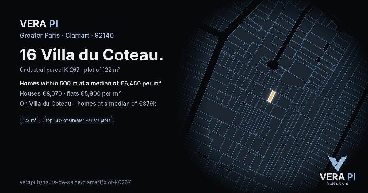16 Villa du Coteau, Clamart at night – the plot lit, the parcels around coloured by the prices near them