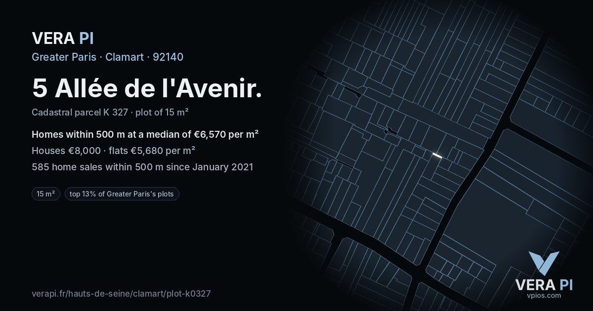 5 Allée de l'Avenir, Clamart at night – the plot lit, the parcels around coloured by the prices near them