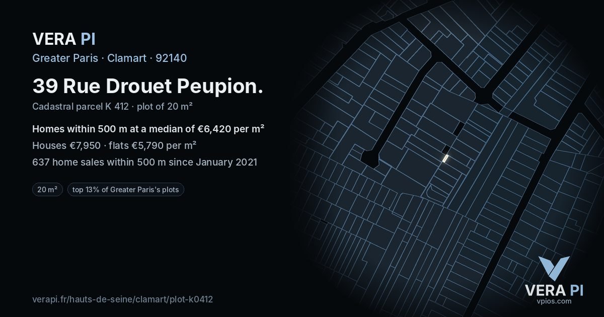 39 Rue Drouet Peupion, Clamart at night – the plot lit, the parcels around coloured by the prices near them