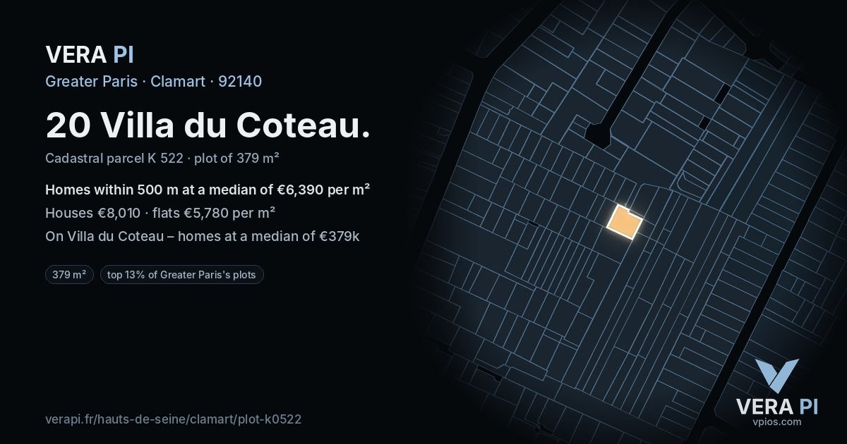 20 Villa du Coteau, Clamart at night – the plot lit, the parcels around coloured by the prices near them