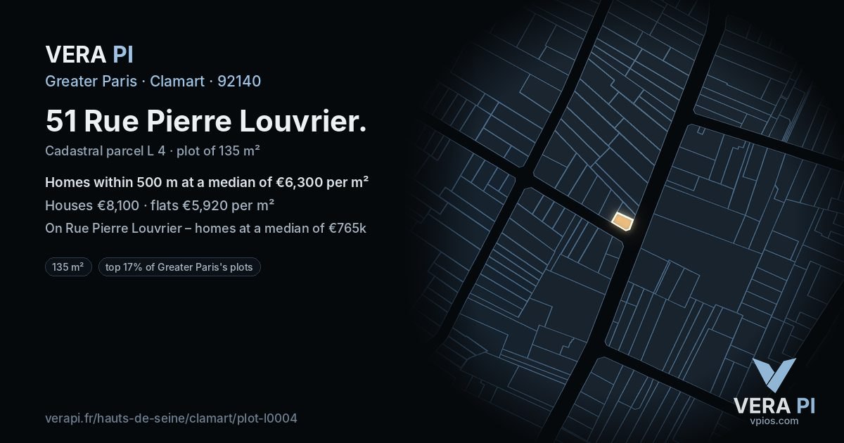 51 Rue Pierre Louvrier, Clamart at night – the plot lit, the parcels around coloured by the prices near them