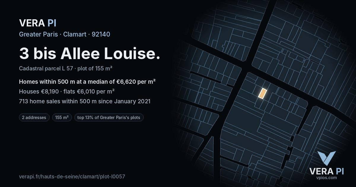 3 bis Allee Louise, Clamart at night – the plot lit, the parcels around coloured by the prices near them