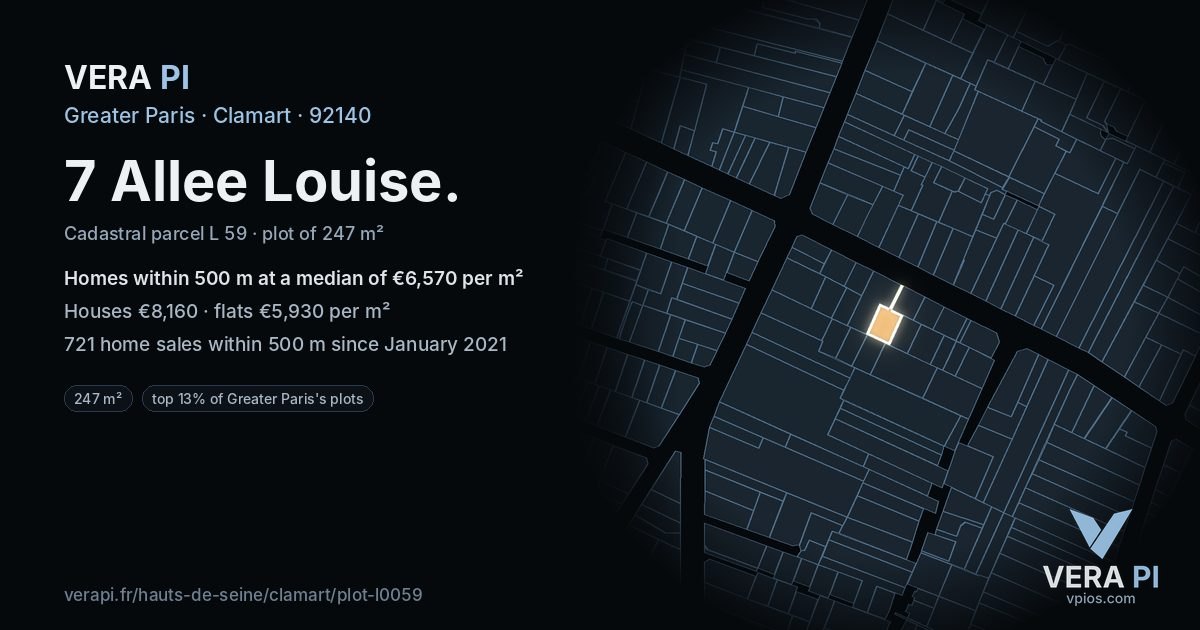 7 Allee Louise, Clamart at night – the plot lit, the parcels around coloured by the prices near them