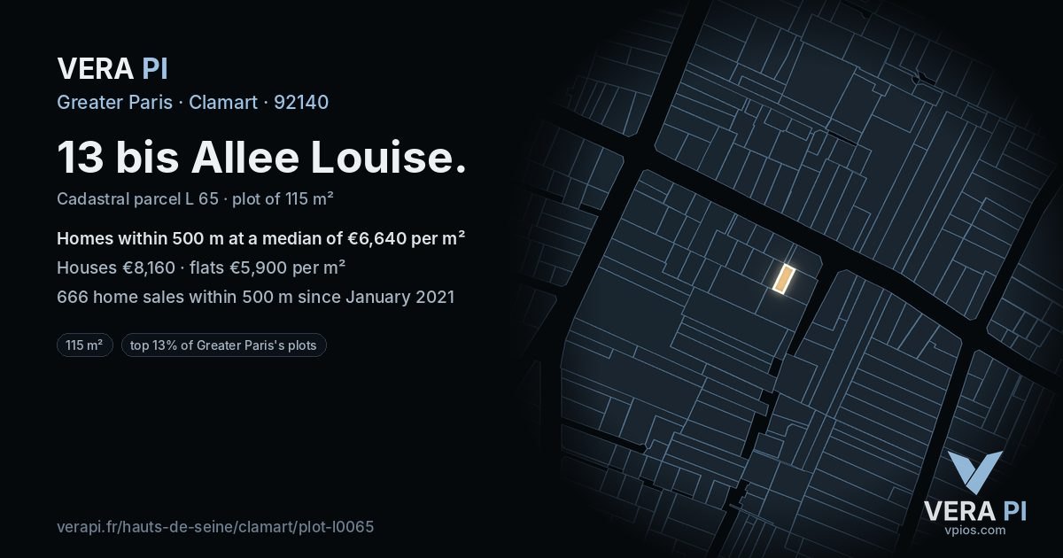13 bis Allee Louise, Clamart at night – the plot lit, the parcels around coloured by the prices near them