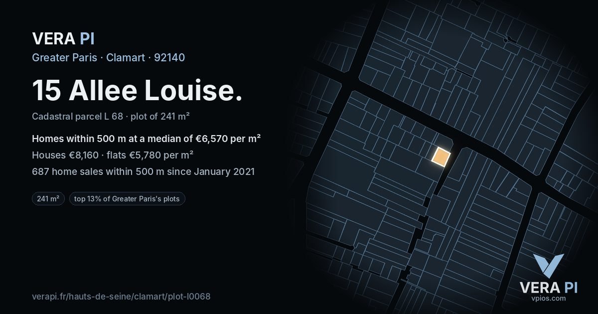 15 Allee Louise, Clamart at night – the plot lit, the parcels around coloured by the prices near them