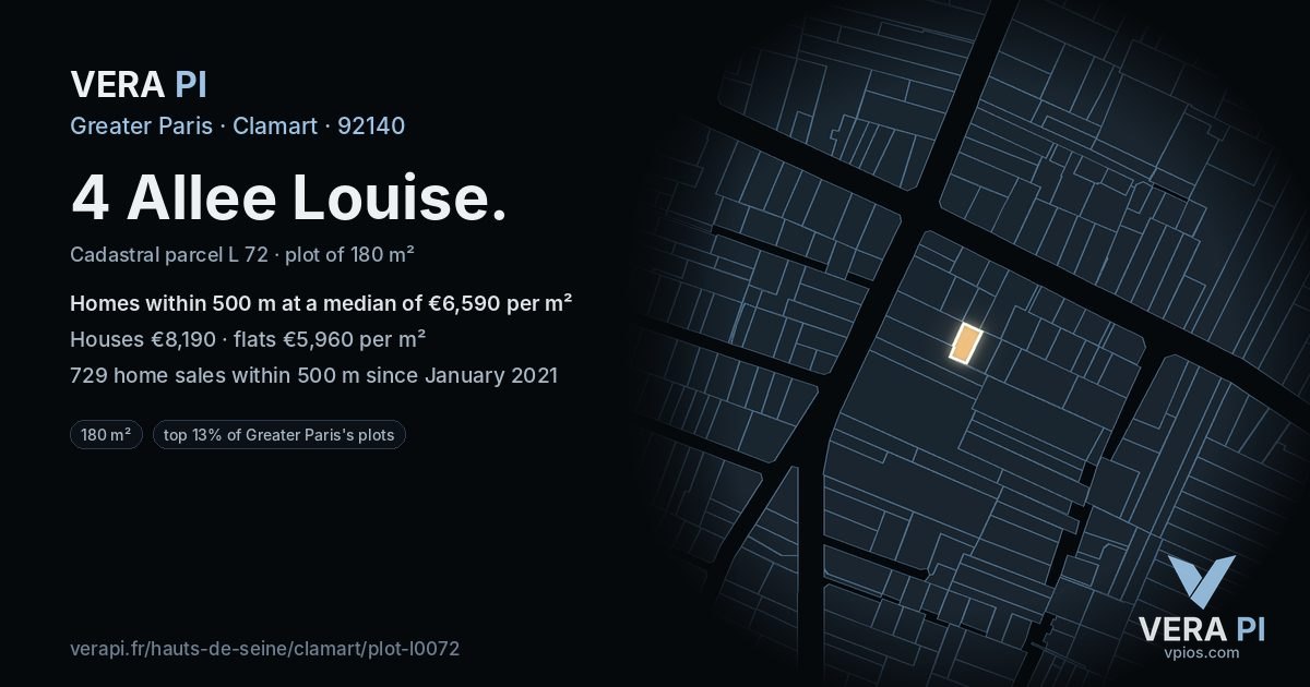 4 Allee Louise, Clamart at night – the plot lit, the parcels around coloured by the prices near them