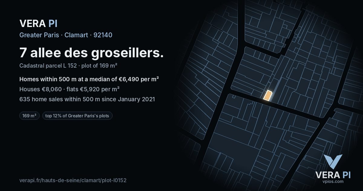 7 allee des groseillers, Clamart at night – the plot lit, the parcels around coloured by the prices near them