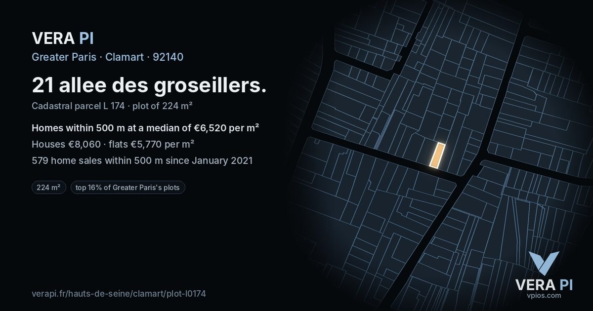 21 allee des groseillers, Clamart at night – the plot lit, the parcels around coloured by the prices near them