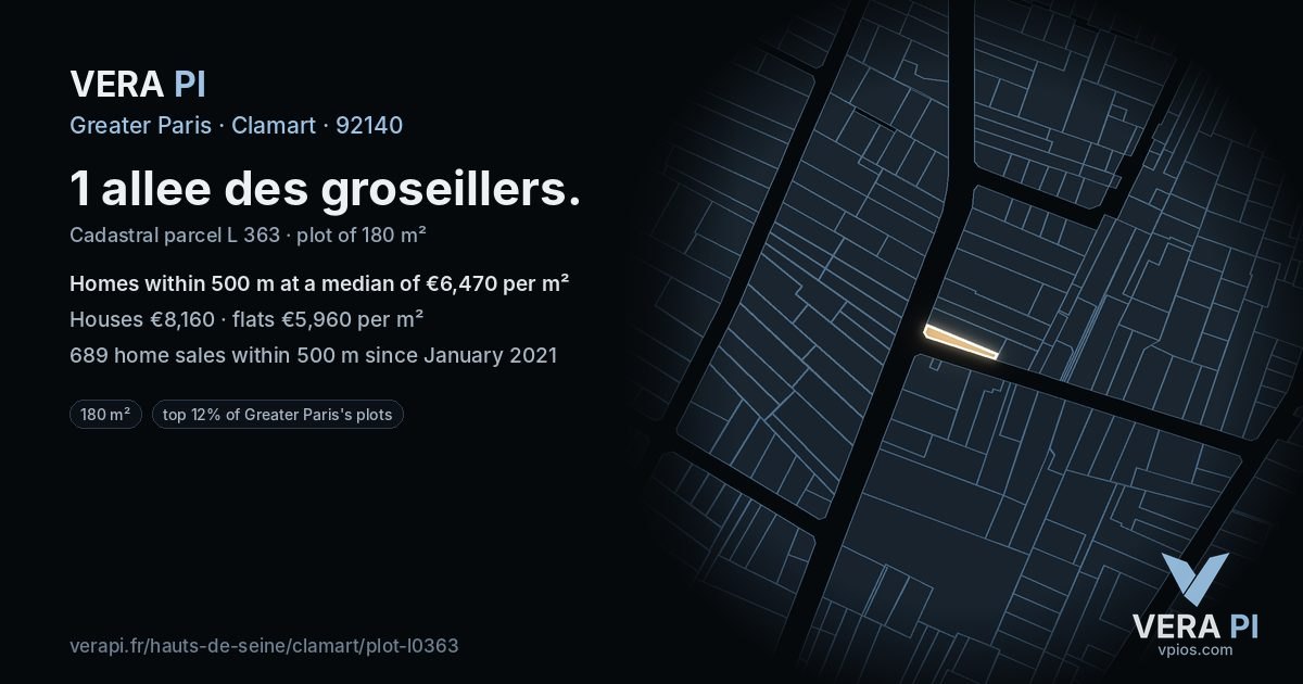 1 allee des groseillers, Clamart at night – the plot lit, the parcels around coloured by the prices near them